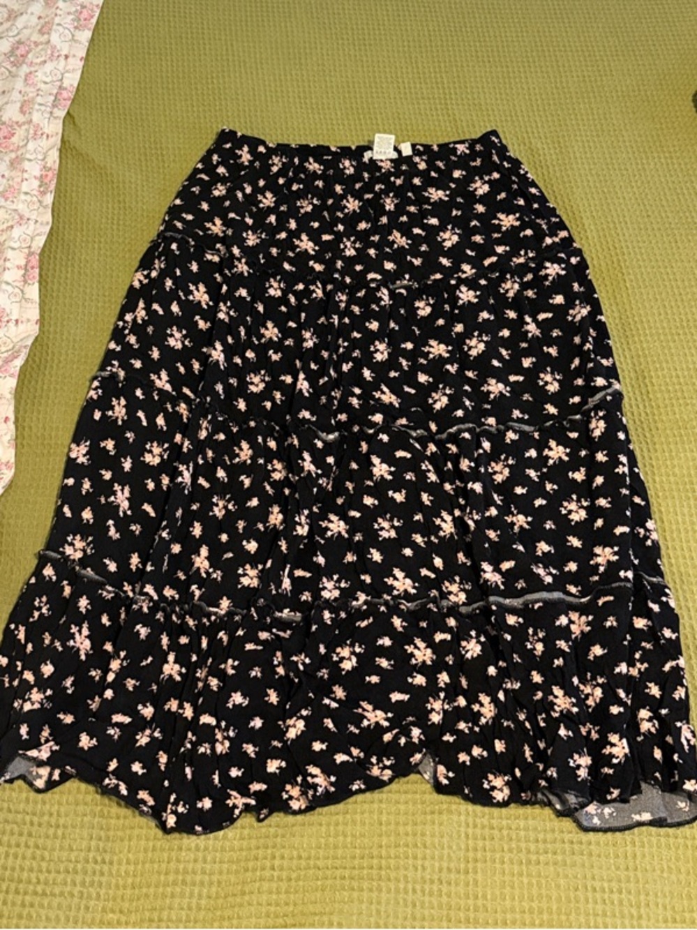 Ultra Flirt Black Midi Skirt with Light Pink Floral